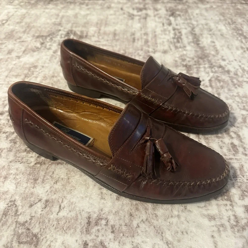 Bragano by Cole Haan Brown Leather Tassel Loafers Mens 11‎ Italy Office Vintage